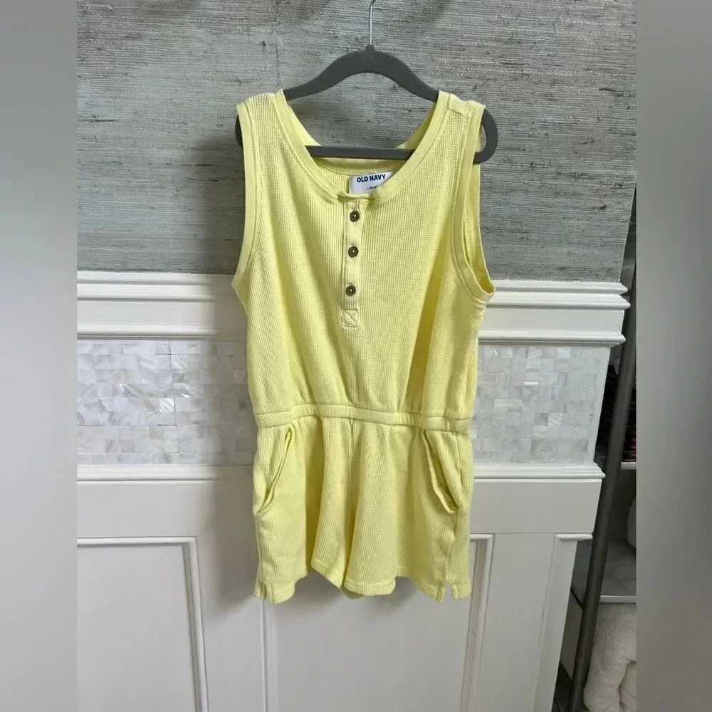 Old navy sleeveless waffle knit romper girls yellow large